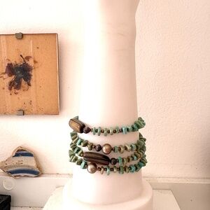 bracelets lot of 4 stone pearl turquoise silver accent stretch delicate handmade
